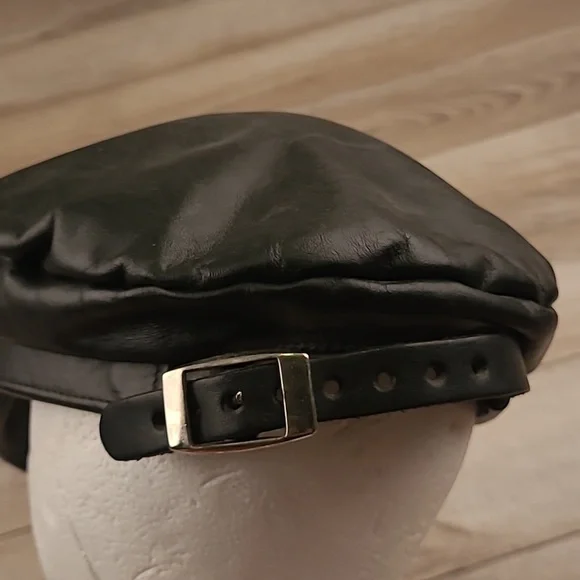HARLEY DAVIDSON Black Leather Motorcycle Moto Captains Mens Hat Cap‎ VTG RARE